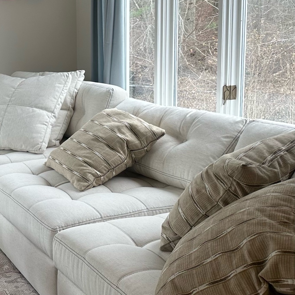 Cozy Cream and Tan Striped Accent Pillow